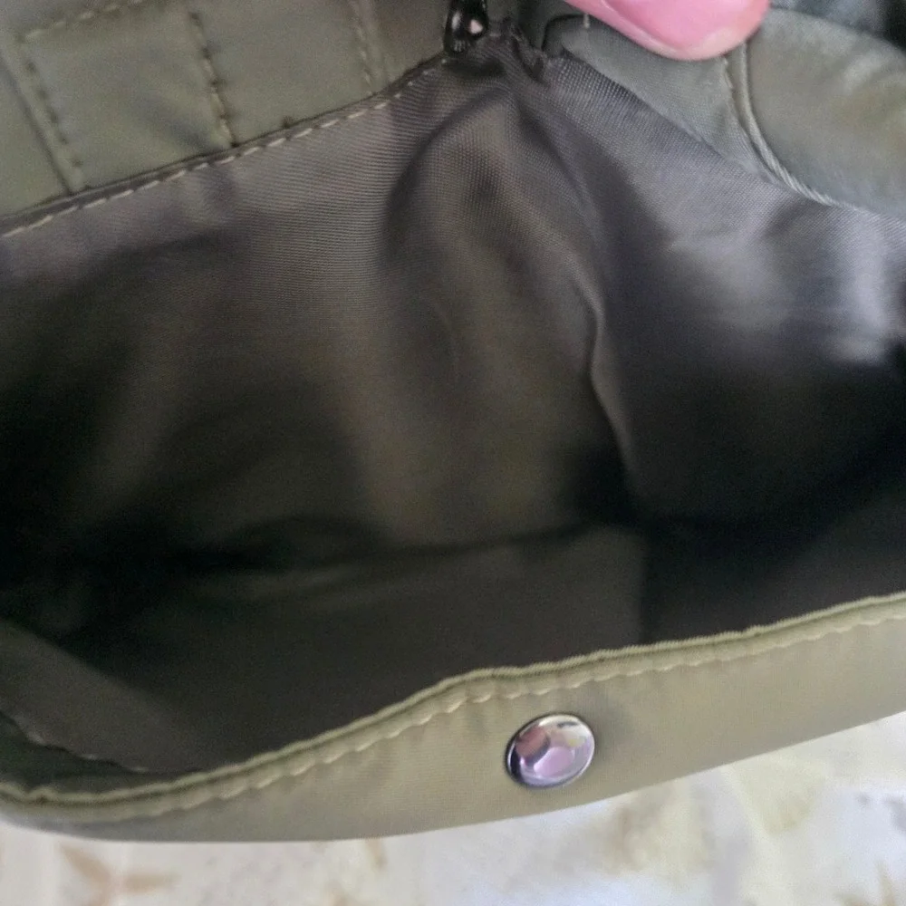 Cynthia Rowley New York Olive Green Nylon Backpack Tote Bag Zippered Pockets